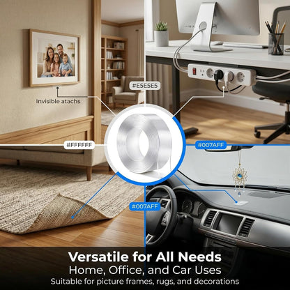 Heavy Duty Double Sided Nano Tape, 1.18 x 160 Inch Removable Washable Mounting Tape, Traceless Clear Strips for Picture Hanging, Home Storage