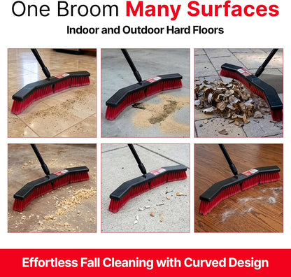 Da Vinci Heavy Duty Outdoor Push Broom, 25-Inch Head, 64" Length | 3-piece alloy steel handle, soft & stiff PVC bristles, sweeps garage, patio, concrete, tile & hardwood floors