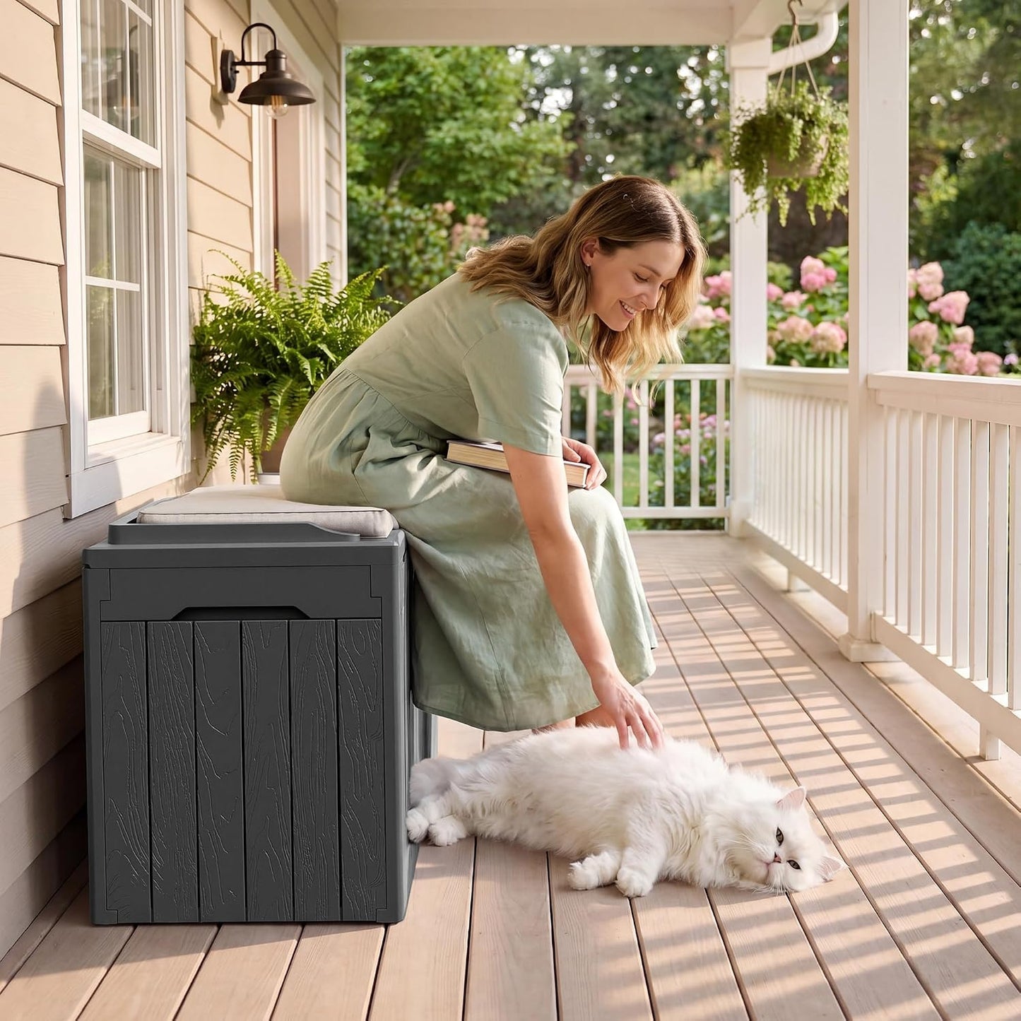 JUMMICO 31 Gallon Resin Deck Box Waterproof Indoor Outdoor Storage Boxes for Patio Furniture Cushions and Garden Tools (Brown)