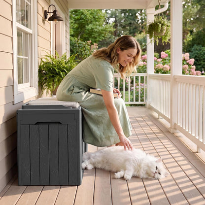 JUMMICO 31 Gallon Resin Deck Box Waterproof Indoor Outdoor Storage Boxes for Patio Furniture Cushions and Garden Tools (Brown)