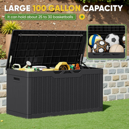 Greesum 31 Gallon Resin Deck Box All Weather Outdoor Storage Boxes for Patio Furniture Set,Outdoor Toys,Garden Tools,Black