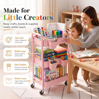 2 Tier Small Rolling Cart Metal with Wheels, White Under Desk Storage Cart on Wheels, Short Utility Roller Caddy Carts Organizer for Art,Craft,Pantry,Bathroom, Two Tiered Shelf Trolley,22 Inches Tall