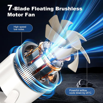 Clip On Rechargeable Fan with LED Light 100 Speed (Need Long Press), 720° Adjustment, Small Protable Desk Fan Quiet Clamp Base 12H Battery, 7 Blades for Dorm Bedroom Travel Camping