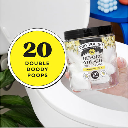 Poo-Pourri Before-You-Go 2-in-1 Toilet Potty Pods, Original Citrus, 5 Ct, Bathroom Odor Deodorizer and Toilet Cleaner with Essential Oils, Lemon, Bergamot and Lemongrass Scent (Pack of 4)