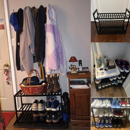 Jripae 5 Tier 32.5*10.5*30.3in Bamboo Shoe Rack for Closet Entryway Bedroom | Stackable Shoe Shelf Holder for Men/Women Hallway/Garage, Bookshelf, Flower Rack, Home Space Saving