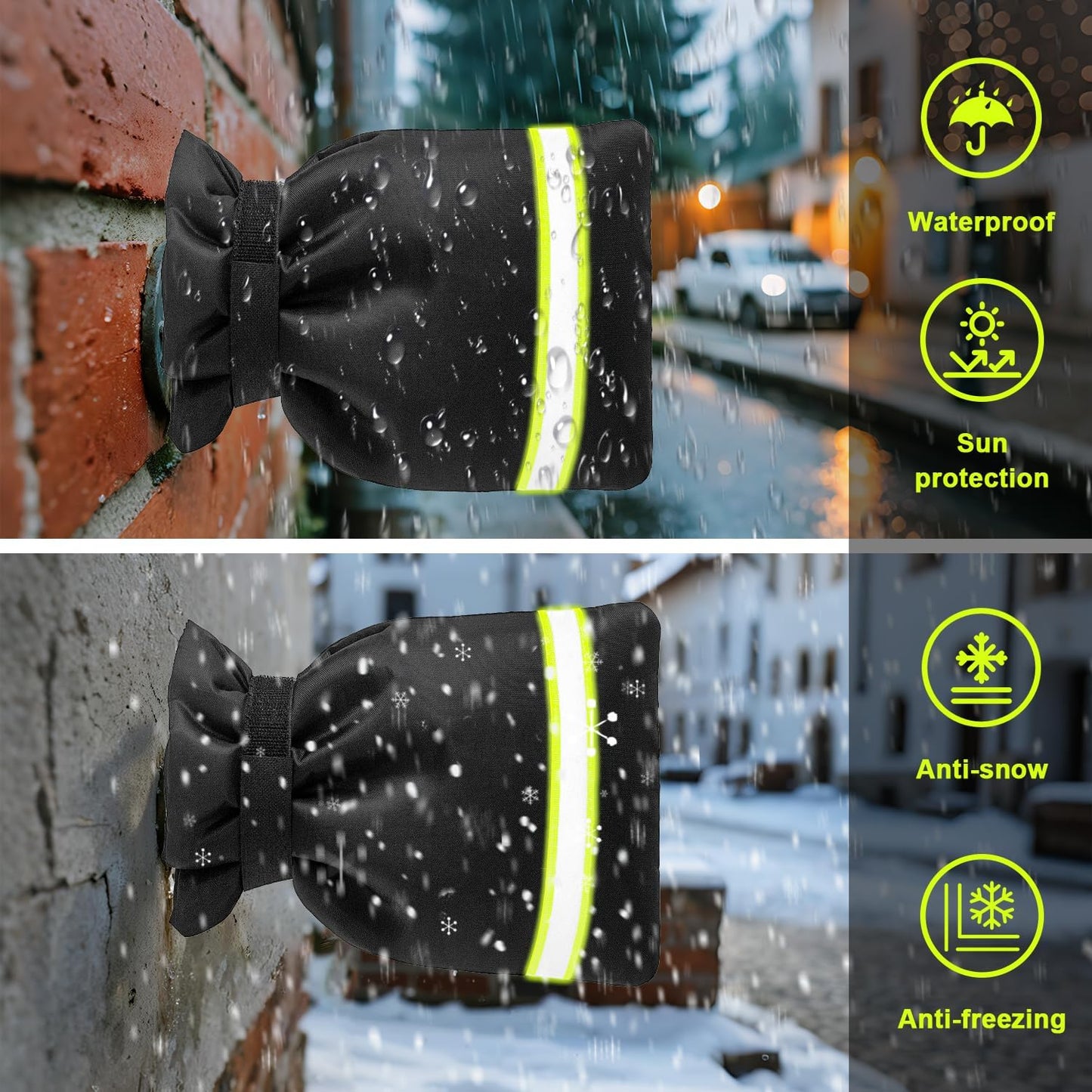 Outdoor Faucet Covers for Winter Freeze Protection 2Pack, 5.9" W x 8.25" H Heavy Duty Waterproof Insulated Spigot Covers for Outside Taps & Hose Bibs, Frost Proof, Easy Install (Black)