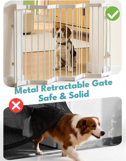 No Pawblems Retractable Safety Gate, Metal Adjustable Dog Gate for Doorways, Stairs & Hallways, Expands to 38" Wide, Auto Retract Design, No Bottom Bar, Black