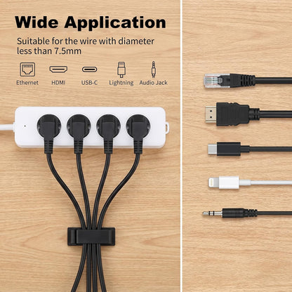 14Pcs Self Adhesive Cable Clips, Cord Organizers Wire Clips | Adhesive Cable Clips for Desk Cord Management Wire Clip Cord Holder for Under Desk, Car, Wall, TV PC Ethernet Cables (Black)