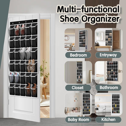 Kotkn Over the Door Shoe Organizer with 30 Breathable Mesh Pockets - Large Capacity Closet Storage for Men & Women, Hanging Shoe Rack Organizer (Gray)