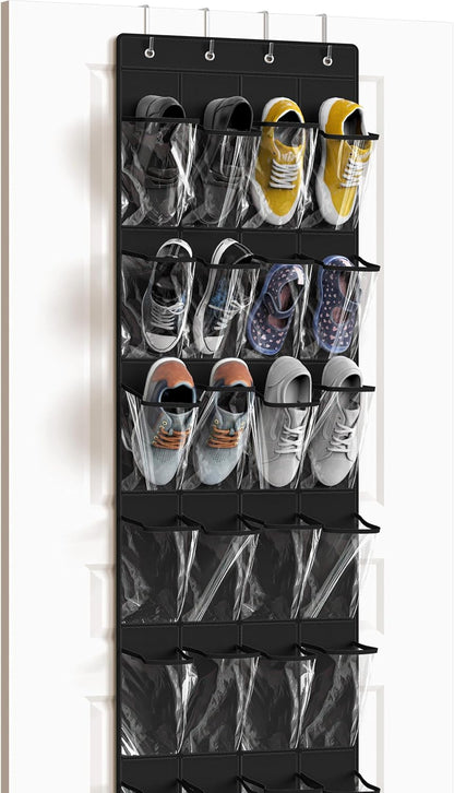 Simple Houseware 24 Pockets - Crystal Clear Over The Door Hanging Shoe Organizer, Gray (64'' x 19'')