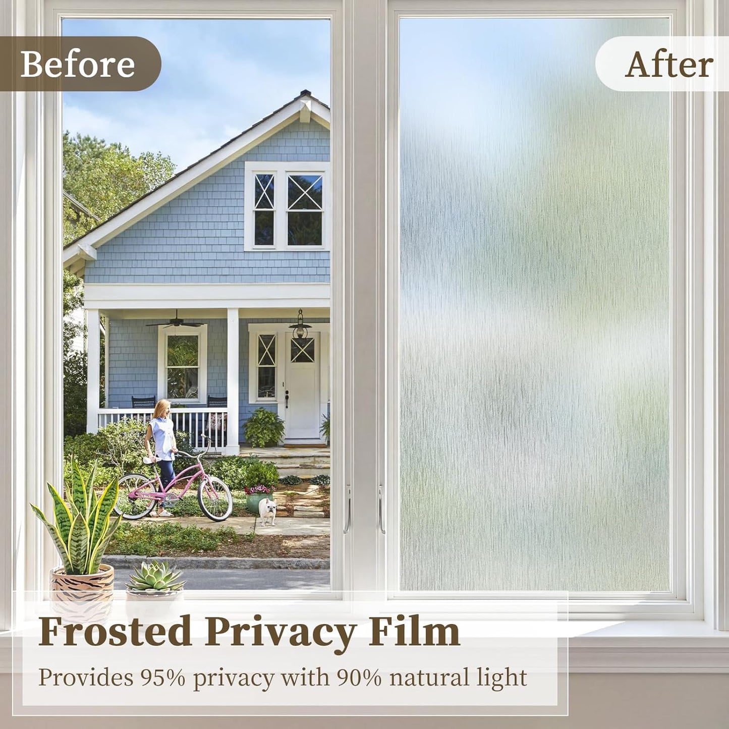 Frosted Window Privacy Film - Brushed Silver Static Cling Glass Film for Bathroom, Day and Night Door Privacy Film Window Cover to Stop Dog Barking, 17.5x78.7 Inch, Pure