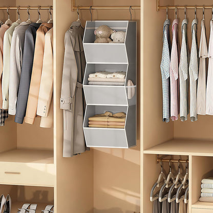 Hanging Closet Organizer 4 Shelf Collapsible Bedroom Closet Organizers and Storage Hanging with Mesh Pockets for Clothes, Fabric Hanging Storage Bins for Wardrobe Closet Organization and Storage, Grey