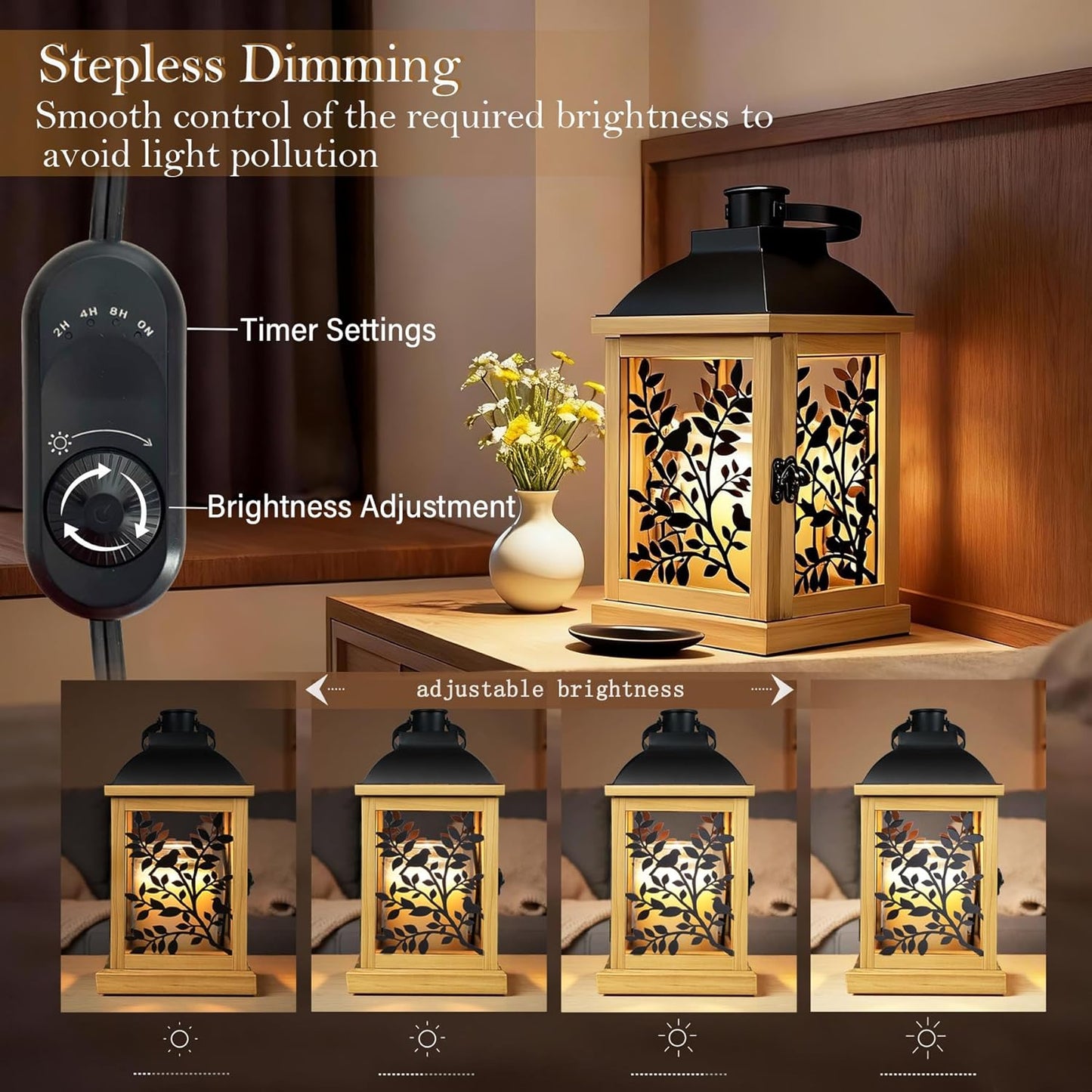 Candle Warmer Lamp Wood with Timer & Dimmer, Enclosed Flameless Top Down Candle Warmer, Farmhouse Lantern Candle Warmer for Jar Candles, Housewarming Home Decor Gift for Men & Women