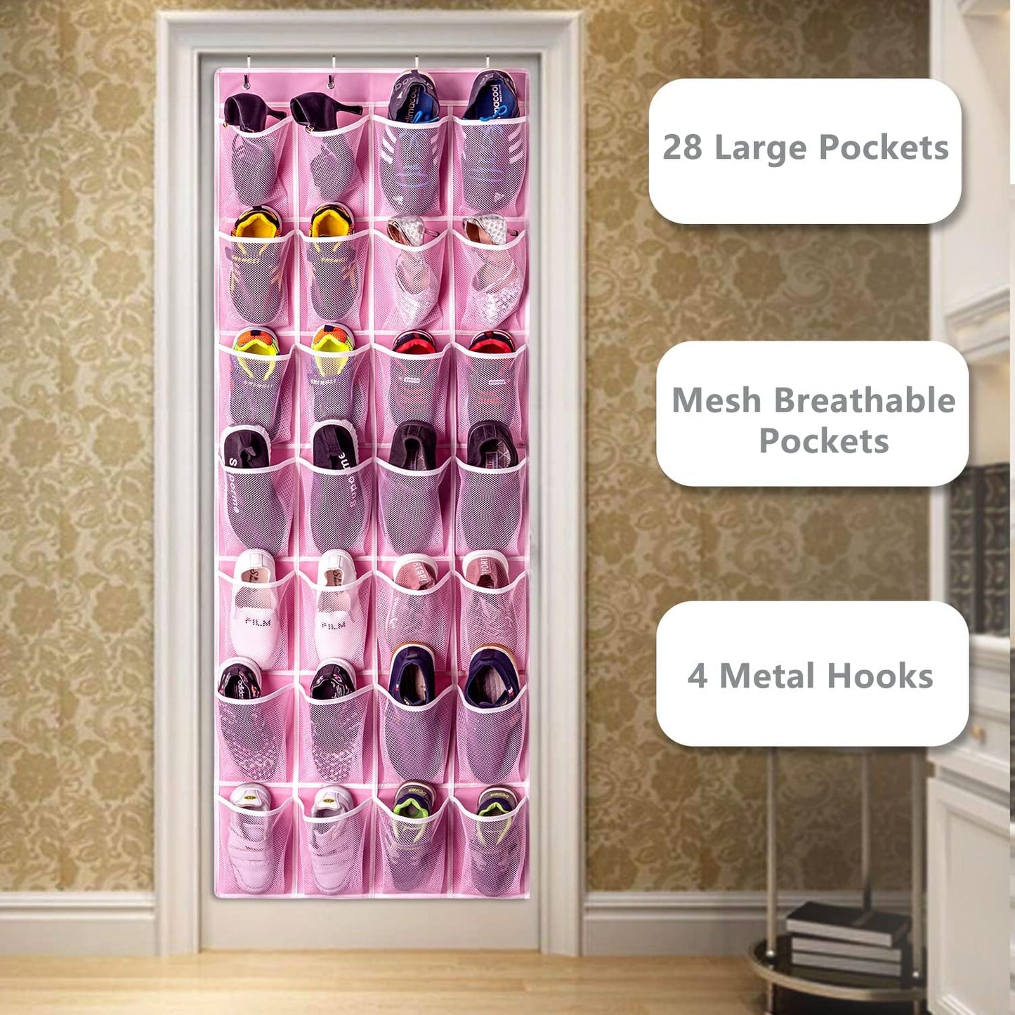 KEEPJOY 10 Tiers White Over Door Shoe Organizer Storage, Hanging Shoe Holder for Door with Large Deep Pockets, Fit 20-30 Pairs Shoe Rack for Sneakers, Boots (White)