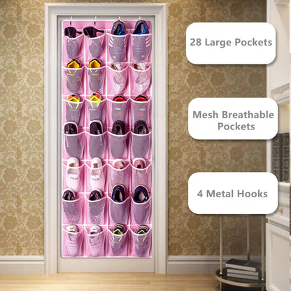 KEEPJOY 10 Tiers White Over Door Shoe Organizer Storage, Hanging Shoe Holder for Door with Large Deep Pockets, Fit 20-30 Pairs Shoe Rack for Sneakers, Boots (White)