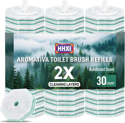 30Ct Aromative Toilet Brush Refills, Toilet Bowl Cleaner Refills, Double-Layer Cleaning Pads Added, Disposable Refill Heads for Toilet Bowl Cleaner Wands，Lemon, Blue Ocean, Lavender （Patented）