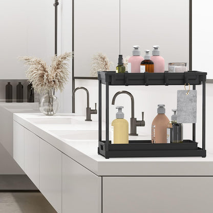 Simple Houseware 2-Tier Standard Under Sink Storage Organizer, Black