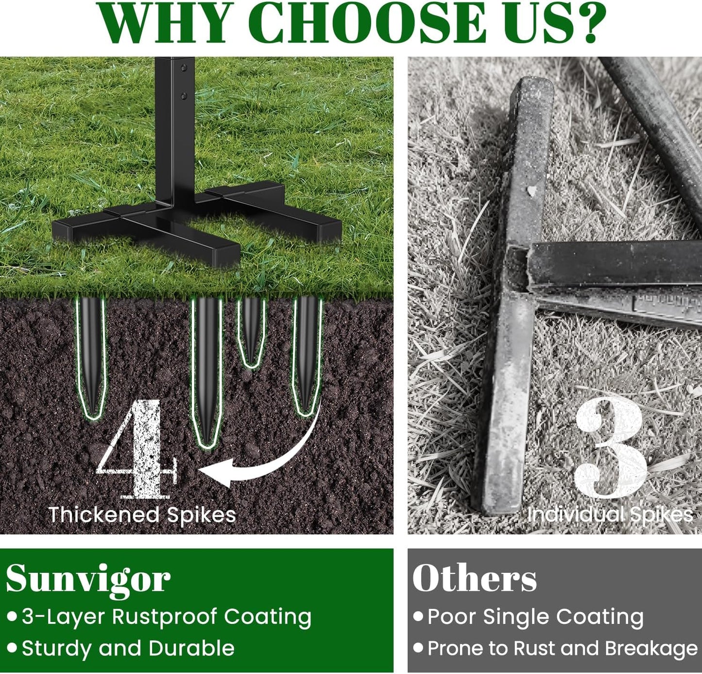 Sunvigor Garden Hose Holder, Heavy Duty Metal Hose Stand with 4 Spikes, Holds Up to 150FT Hose, No Drill Freestanding Hose Reel Alternative for Yard Lawn Outdoor
