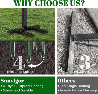 Sunvigor Garden Hose Holder, Heavy Duty Metal Hose Stand with 4 Spikes, Holds Up to 150FT Hose, No Drill Freestanding Hose Reel Alternative for Yard Lawn Outdoor