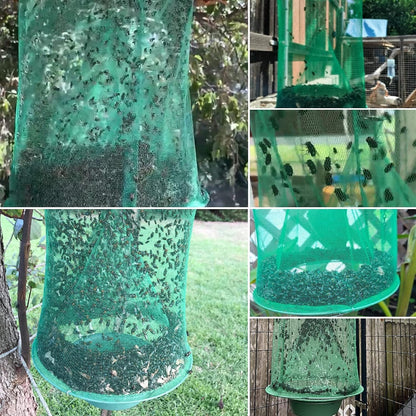 4 Pack Ranch Fly Traps Outdoor Hanging, Reusable Stable Fly Hunter Catcher Cage with Food Bait Tray, Flies Control Killer Repellent for Barn, Orchard, Farm, Horse, Patio