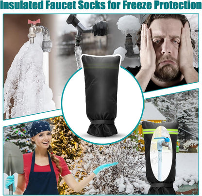 Outdoor Faucet Cover Socks with Reflective Strips, 25" x 13" Insulated Garden Faucet Socks for Winter Freeze Protection, Thicker Outdoor Spigot Cover Tap Hose Bib Socks