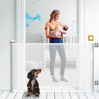 Upgraded Retractable Baby Gate for Stairs, 33"Tall Expands 71"Wide Ideal Safety Solution Dog Gate for Stairs Doorways Hallways Indoor Outdoor Mesh Baby Gate Retractable Screen Door(White,86CMx180CM)