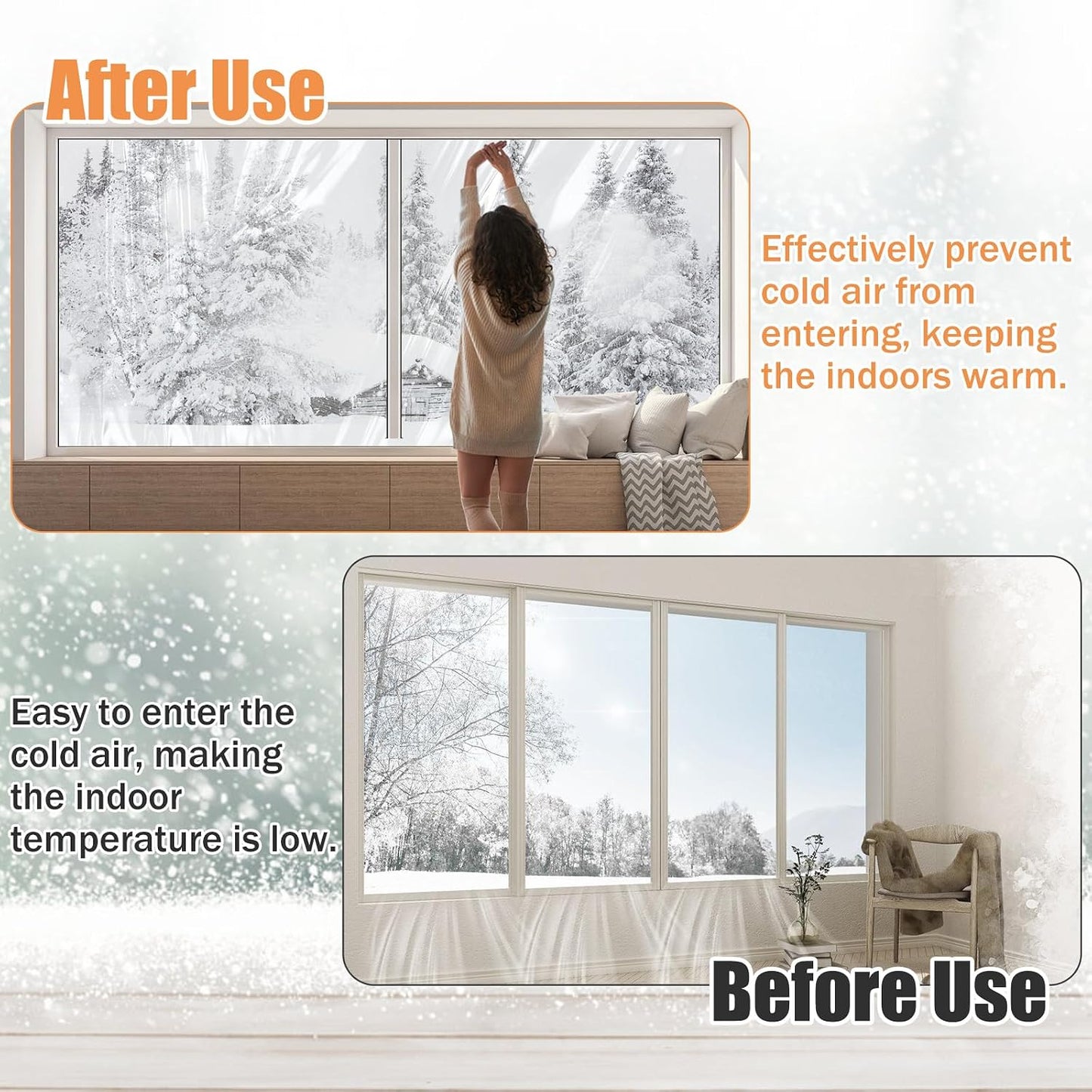 87×118in Patio Door Window Insulation Kit for Winter- Thicken Indoor Large Window Plastic for Winterizing, Clear Window Covering Shrink Film with Double-Side Tape to Keep Cold Out
