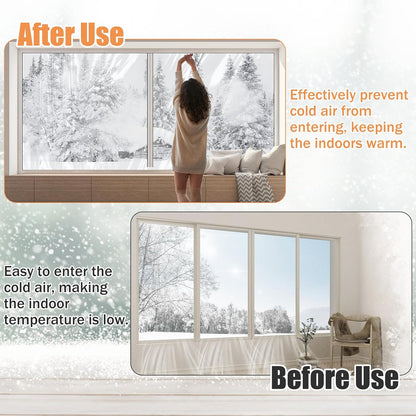 87×118in Patio Door Window Insulation Kit for Winter- Thicken Indoor Large Window Plastic for Winterizing, Clear Window Covering Shrink Film with Double-Side Tape to Keep Cold Out