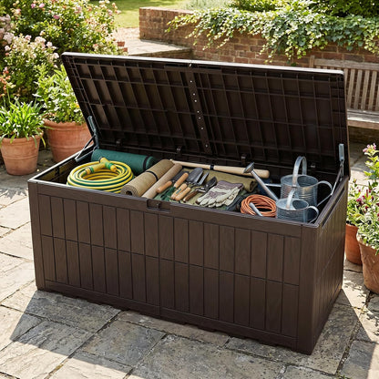 Tangkula 25 Gallon Waterproof Outdoor Storage Box with Lockable Lid | PP Resin, Wicker Patterned, Indoor Outdoor Use, Portable, Versatility, for Deck, Pool, Patio Cushions, Garden Tools