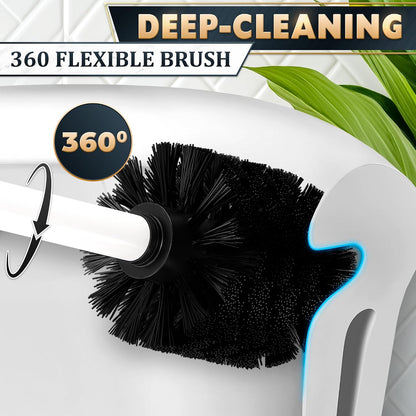 Black Toilet Brush and Holder Set - Slim Matte Design that Fits Anywhere - Stainless Steel Toilet Bowl Brush and Holder with 2 Rounded Corners, Replaceable Head, Removable Inner Bowl & Splash Guard