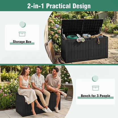 Tangkula 25 Gallon Waterproof Outdoor Storage Box with Lockable Lid | PP Resin, Wicker Patterned, Indoor Outdoor Use, Portable, Versatility, for Deck, Pool, Patio Cushions, Garden Tools