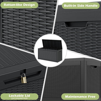 Outdoor Storage Box, Resin Deck Boxes Indoor and outdoor, Waterproof Storage Box Lockable Lid (Black, 85 Gallon)