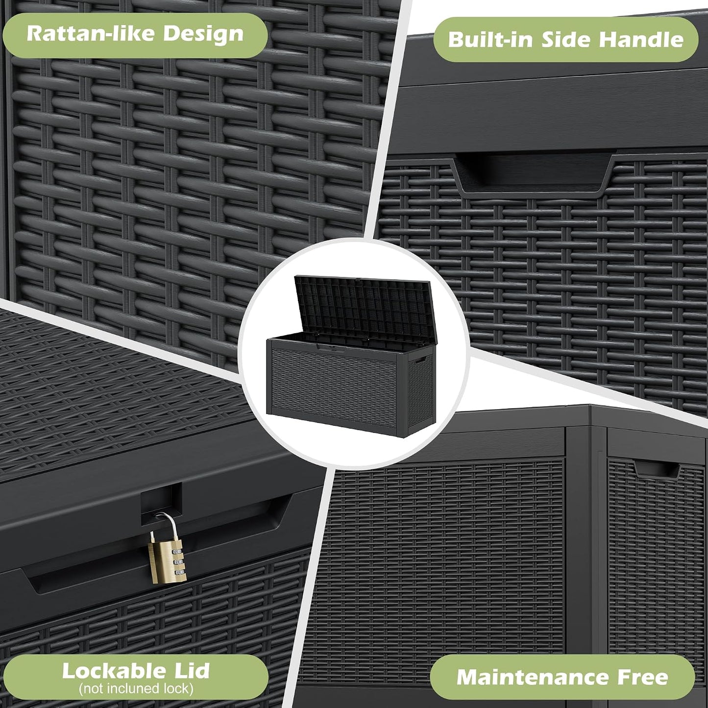 Outdoor Storage Box, 31 Gallon Resin Deck Boxes Outdoor Waterproof For Patio Furniture, Garden Tools, Pool Supplies, Lockable And UV Resistant (Rattan Gray)