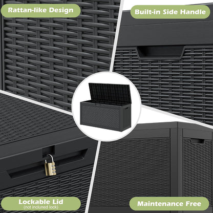 Outdoor Storage Box, 31 Gallon Resin Deck Boxes Outdoor Waterproof For Patio Furniture, Garden Tools, Pool Supplies, Lockable And UV Resistant (Rattan Gray)