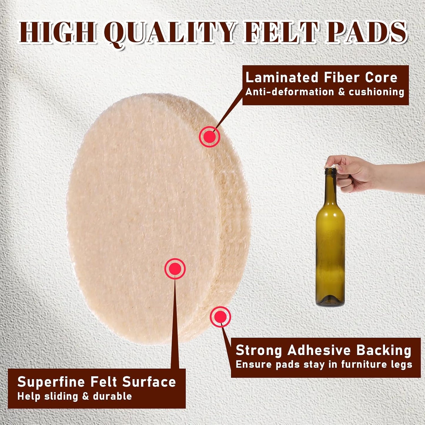 288 Pcs Self Adhesive Felt Furniture Pads 3/4", Felt Pads for Coasters Bottom Dots Felts Floor Protectors for Furniture Thick Cabinet Door Bumpers for Chair Legs Felts Pad Small for Hardwood Floors