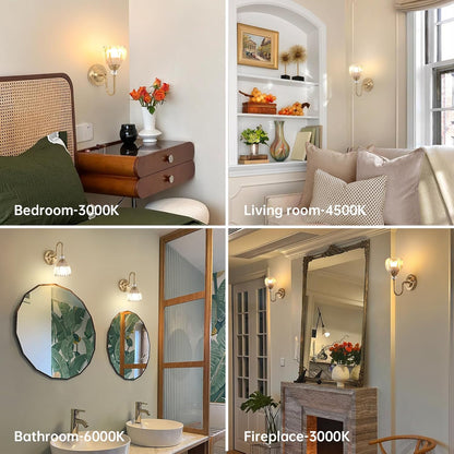 Set of 2 Vintage Battery Operated Wall Sconce, Rechargeable Wall Lamp with 5000mAh Battery & Remote Control, Dimmable Wall Lights with tulip shade for Bedroom Bathroom Living Room, (Tulip Amber Up)
