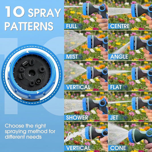 Garden Hose Nozzle,Hose Spray Nozzle with Adjustable 10 Watering Patterns,Slip Resistant High Pressure Water Hose Nozzle Sprayer for Plants & Lawns Watering,Car Washing and Pet Showering