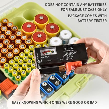 Battery Organizer Storage Case with Tester for 269 Batteries, Double Sides | Plastic, For AA AAA 4A C D Cell 9V 3V LR44 CR2 CR123 CR1632 18650 Button, Wall/Drawer, For Families/DIY/Home/Garage, Grey