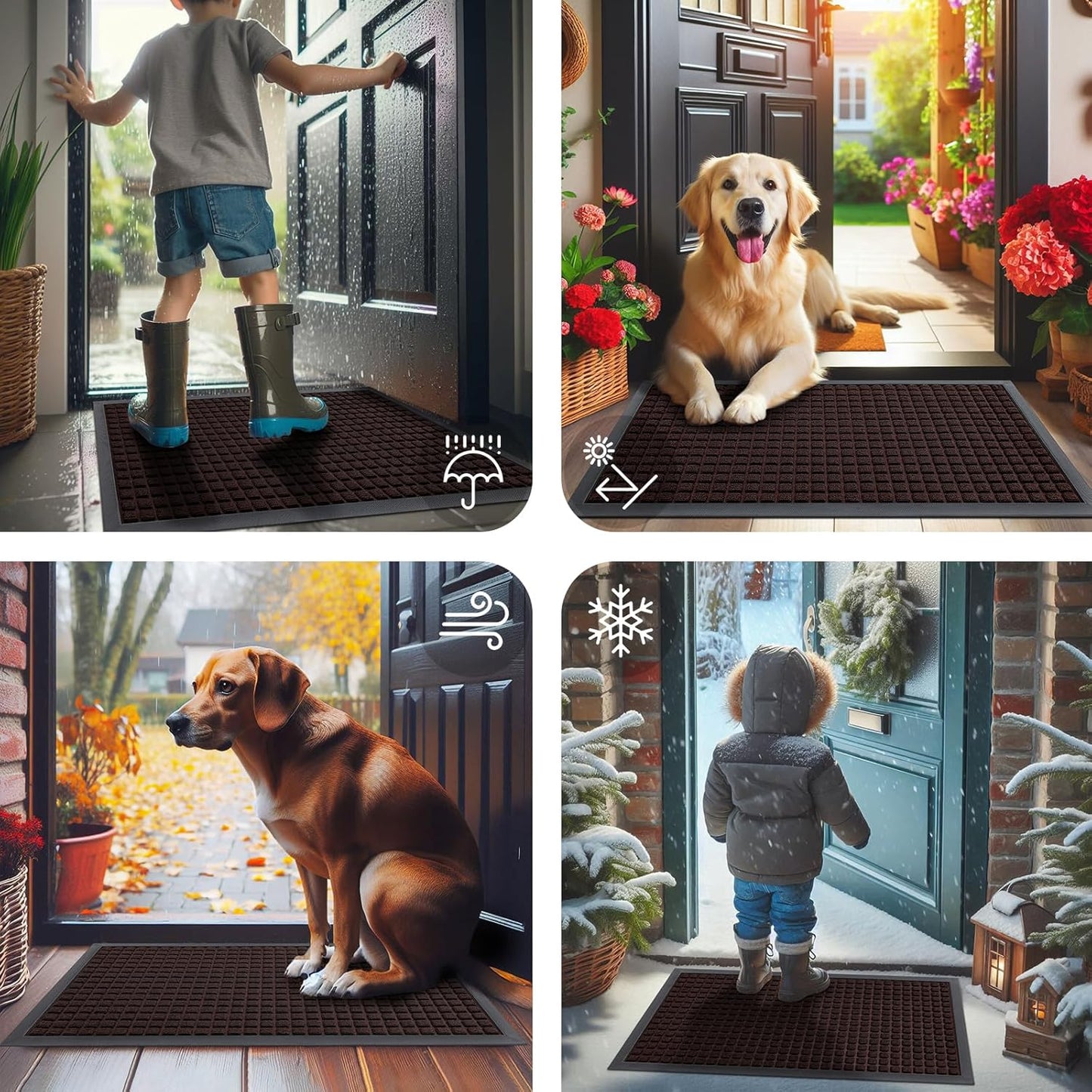 Smiry Front Door Mat Outside Entrance, Heavy Duty Natural Rubber Doormat, Non Slip, Trap Dirt and Moisture, Easy Clean, Low Profile Welcome Floor Mats for Indoor Outdoor Entry, 29.5x17 Inch, Black