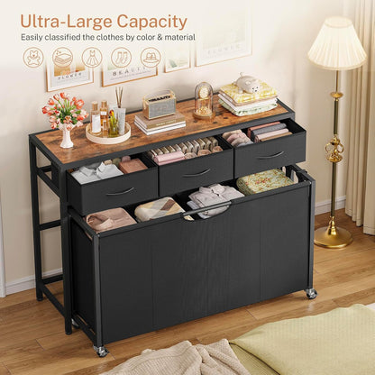 Laundry Sorter 3 Section, 120 L Laundry Hamper with 2 Drawers & 2-tone Top Panel, Rolling Laundry Basket Organizer with Pull-Out Removable Oxford Fabric Bags for Laundry Room Organization UNZYL006BVV3