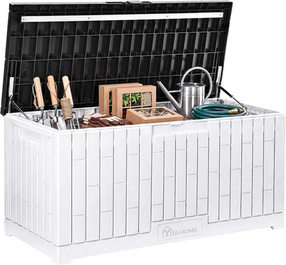 YITAHOME 31 Gallon Outdoor Storage Box | Resin Deck Box and Waterproof Package Delivery Box for Gardening Tools, Pool Supplies, Patio Furniture, Lockable, Taupe