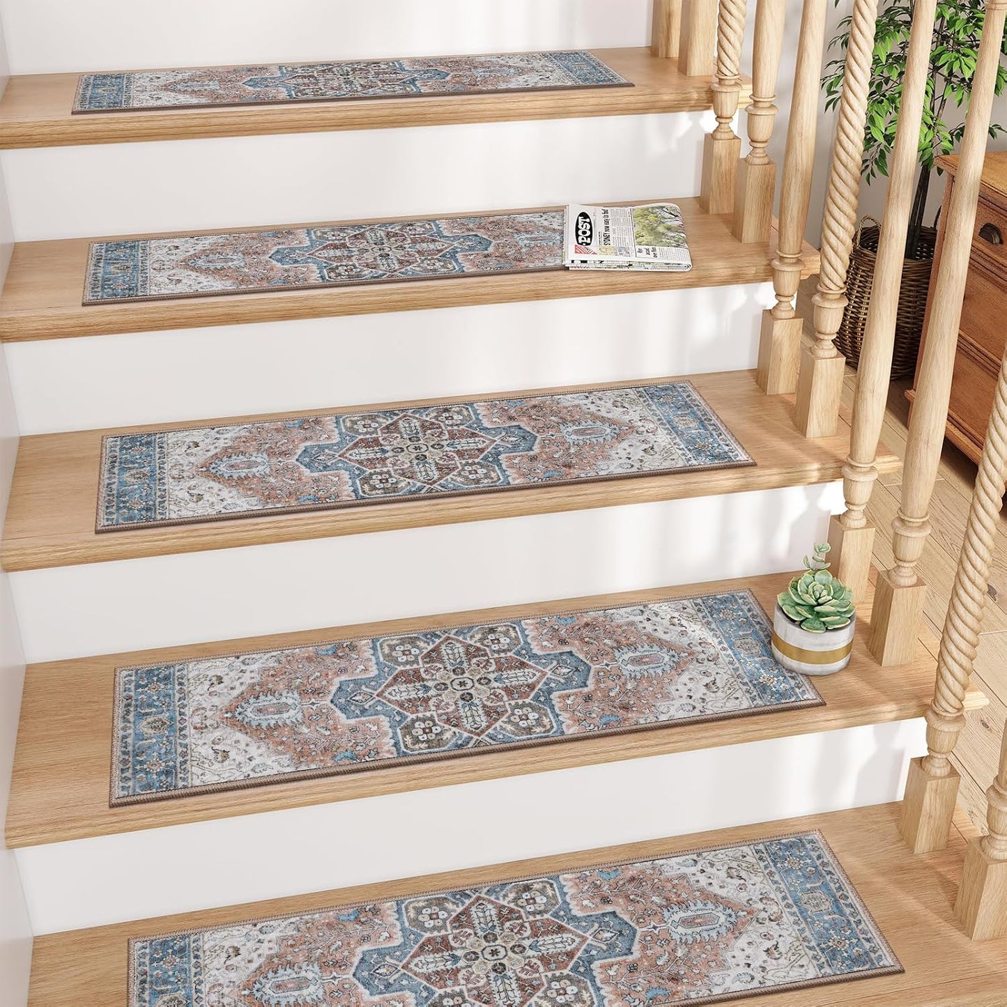 OJIA Stair Treads Non Slip for Wooden Steps Indoor 15PCS Carpet Stair Treads, Rubber Backing Stair Carpet Treads, Residue Free 8"x30" Staircase Step Treads Edging Stair Rugs for Kids & Pets, Gray