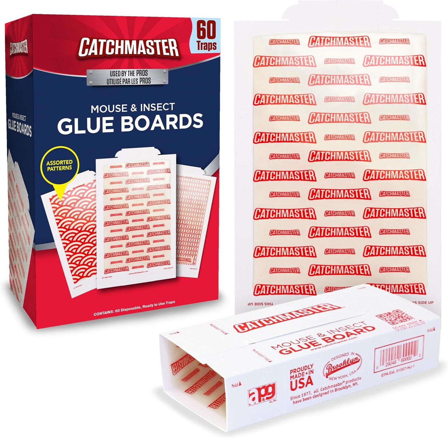 Catchmaster Compact Sticky Insect & Mouse Traps 75-Count, 3.5"x7" Glue Boards for Mice & Insects, Ultra Sticky Mouse Traps Indoor for Home Use in Garages, Basements & Attics, Capture in Tight Places