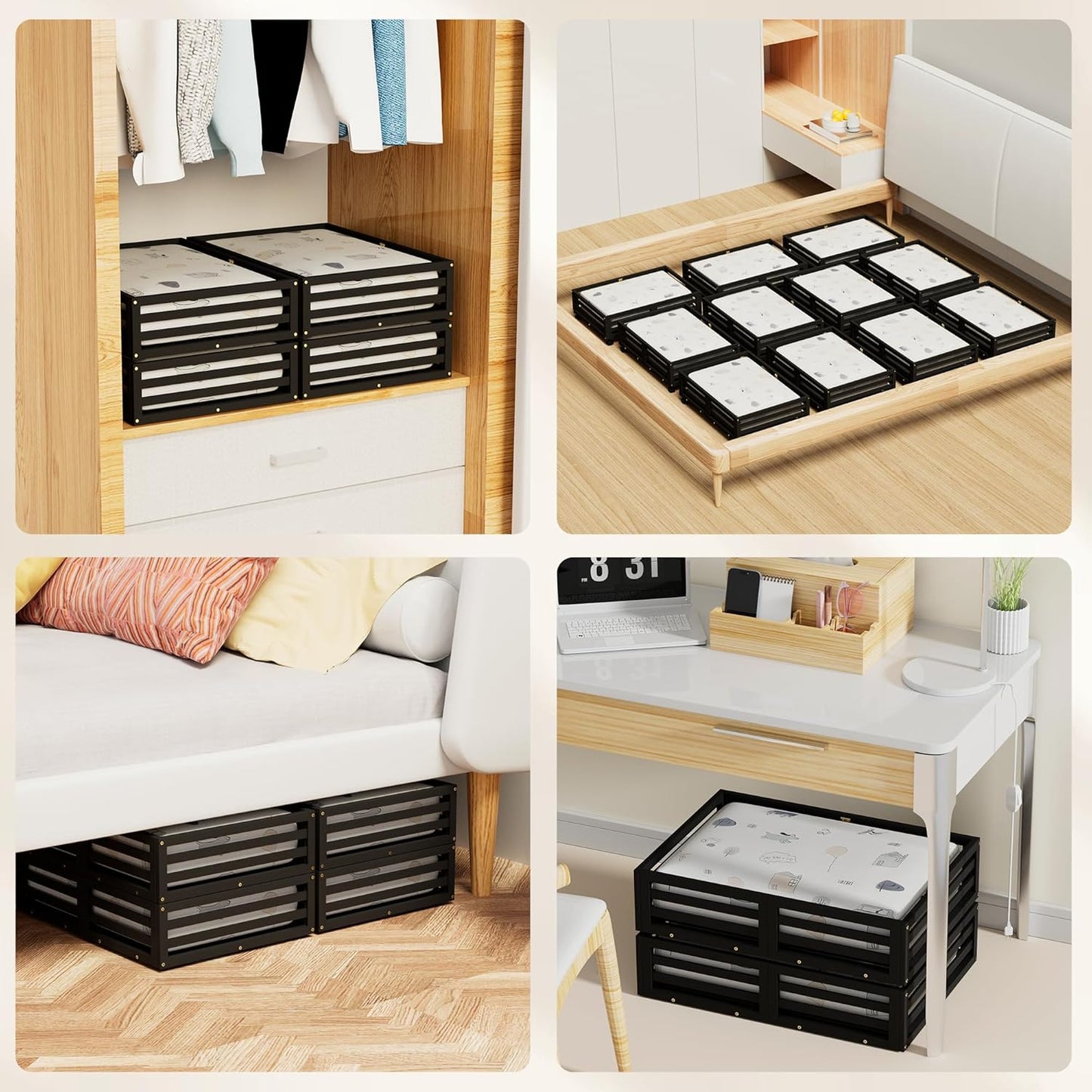 Under Bed Storage with Wheels-Large Bamboo Underbed storage Containers with Large Dust Bag Stackable Under the Bed Shoe Storage Bins for Clothes Books Bedding (2 Packs Nature, 23.62"L×16.54"W× 6.51"H)