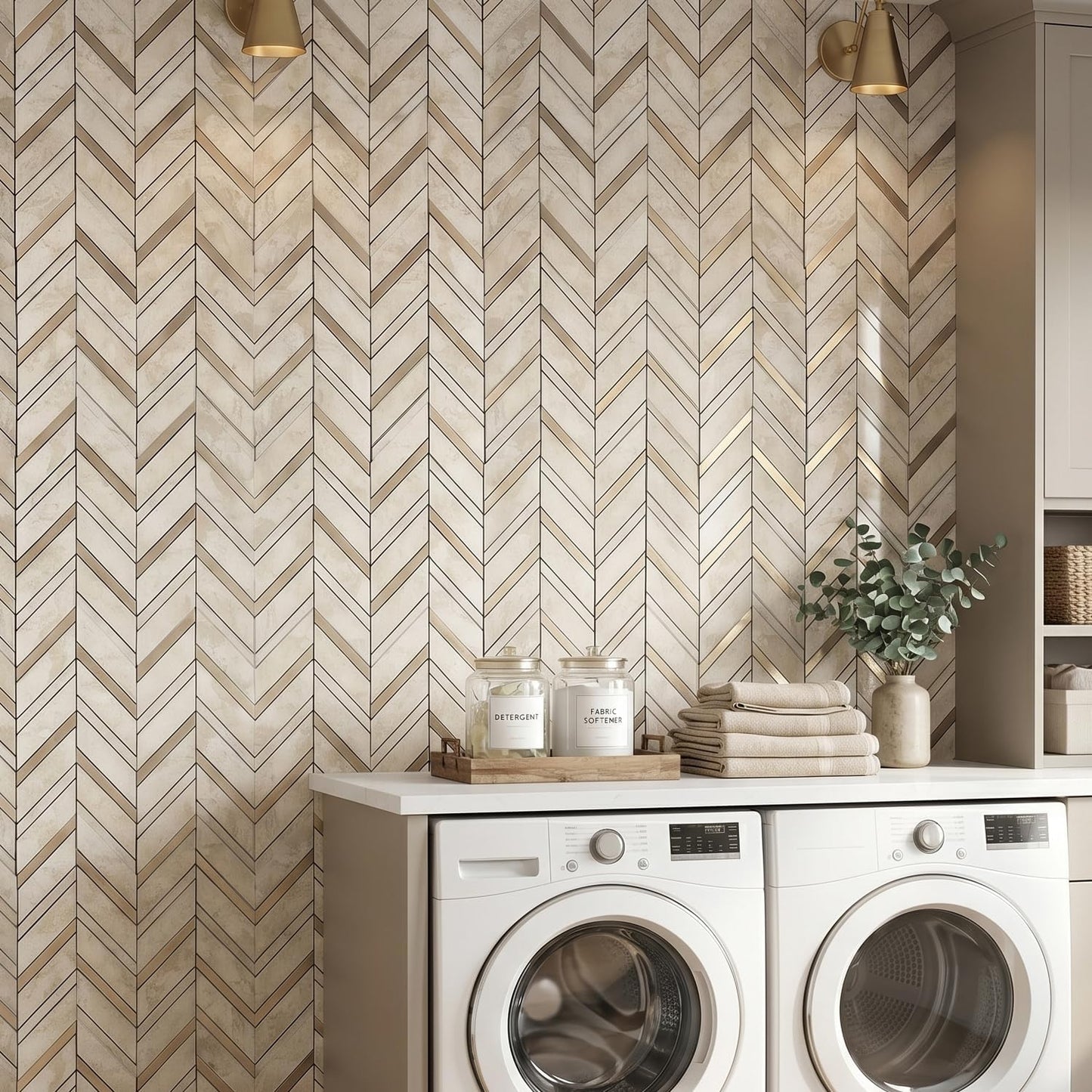 Yipscazo 10-Sheet Herringbone Backsplash Peel and Stick Tile, Polished White PVC Stick on Backsplash for Kitchen, Waterproof Self Adhesive Wall Tile for Bathroom