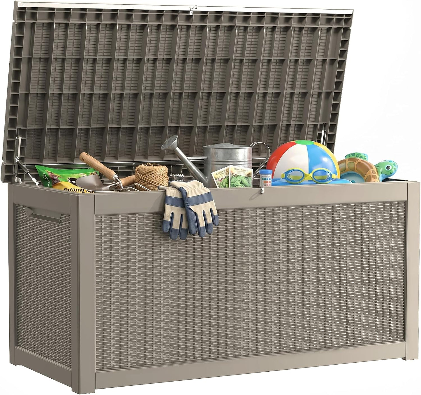 200 Gallon Deck Boxes Outdoor Waterproof, Outdoor Storage Box with Lockable Lid & UV-Resistant for Patio Furniture, Outdoor Cushions, Garden Tools and Pool Supplies, Light Brown