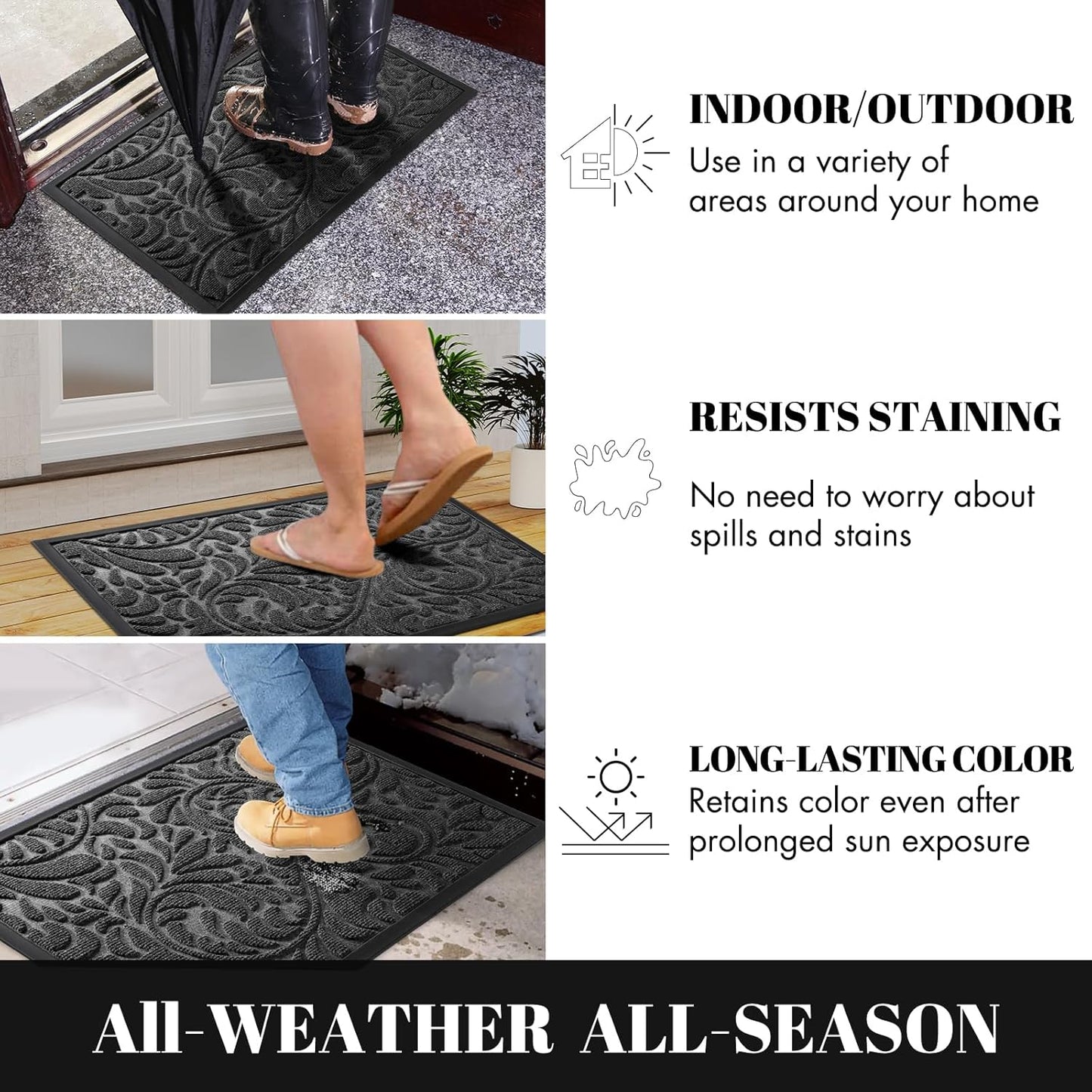 Yimobra Front Door Mat Outside Entrance, Waterproof Sturdy Retro Outdoor Mat, Heavy Duty Non-Slip Doormat for Garage Patio Entryway Indoor, Easy Clean, 29.5x17, Grey