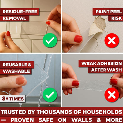 XFasten Reusable Double-Sided Nano Tape, 1.5-Inch x 20 Feet, Clear, Movable and Washable Double-Sided Gel Mat Grip Adhesive Putty Brick Tape | Bathroom, Kitchen Silicone Grip Nano Mounting Tape