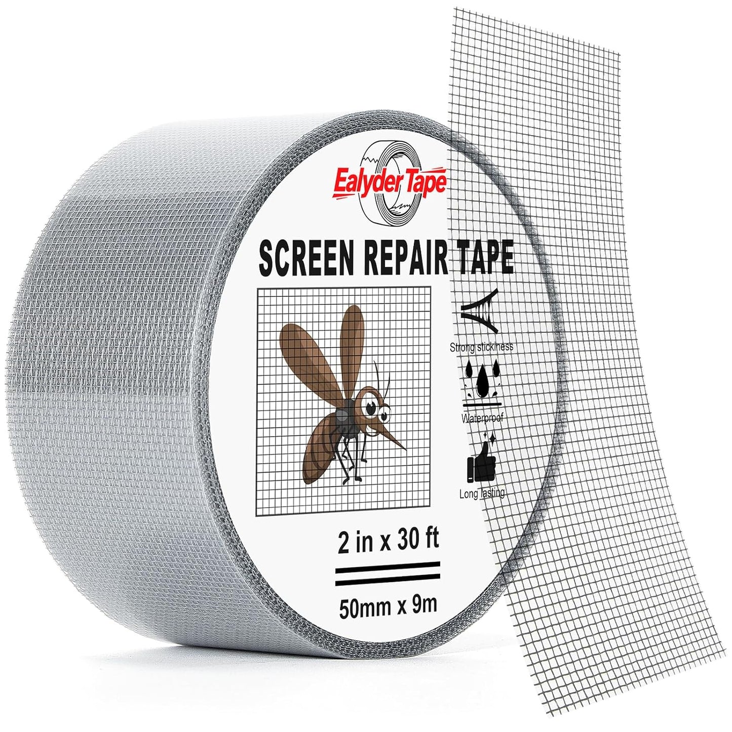 2″ X 30 FT Black Window Screen Repair Tape, Strong Adhesive Fiberglass Mesh Patch for Window & Door Screen Tears