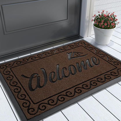 Yimobra Welcome Mat, Heavy Duty Sturdy Door Mats for Home Entrance Outdoor Indoor, Front Doormat for Outside Patio Floor Entry Porch Garage Office, Waterproof, Low Profile, 29.5x17, Black Grey